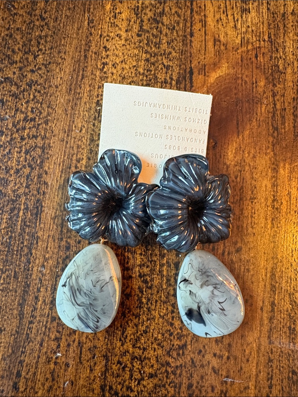 Anthropologie Flower Statement Earrings in Gray and Black